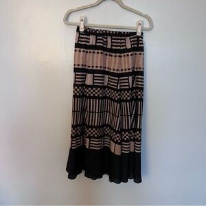 Vintage black and tan midi skirt with geometric pattern